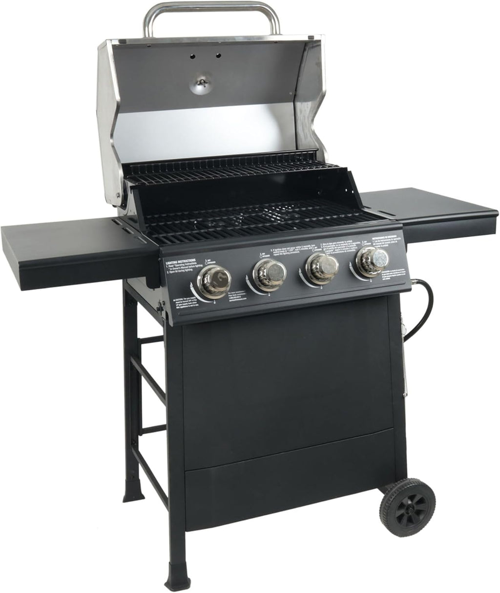 Cuisinart 4 Burner Propane Gas Grill Portable BBQ with Lid Wheels Side Shelves