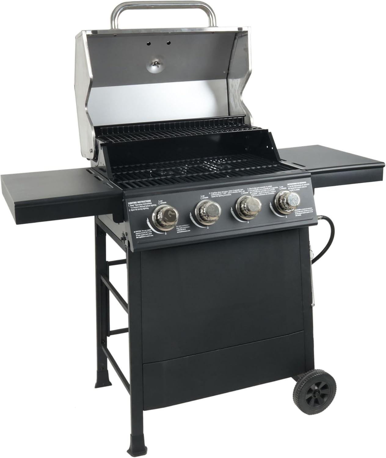 Cuisinart 4 Burner Propane Gas Grill Portable BBQ with Lid Wheels Side Shelves