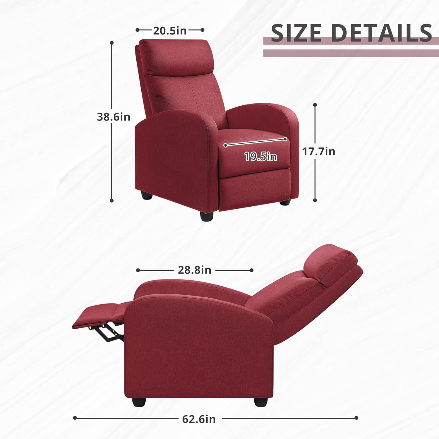 JUMMICO Adjustable Recliner Chair Thick Cushion Home Theater Sofa Living Room