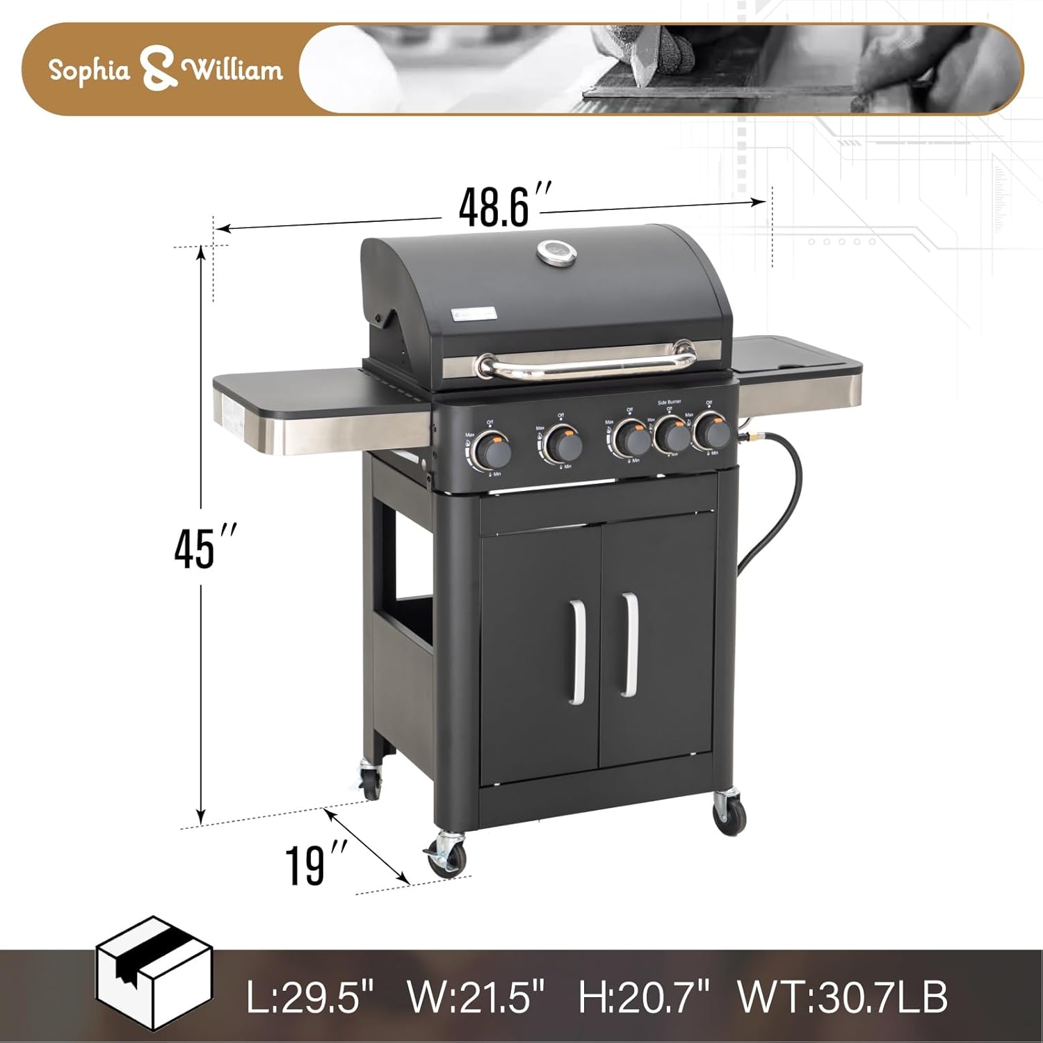 Sophia & William Charcoal and Gas Grill Combo with Side Burner Dual Fuel BBQ Grill