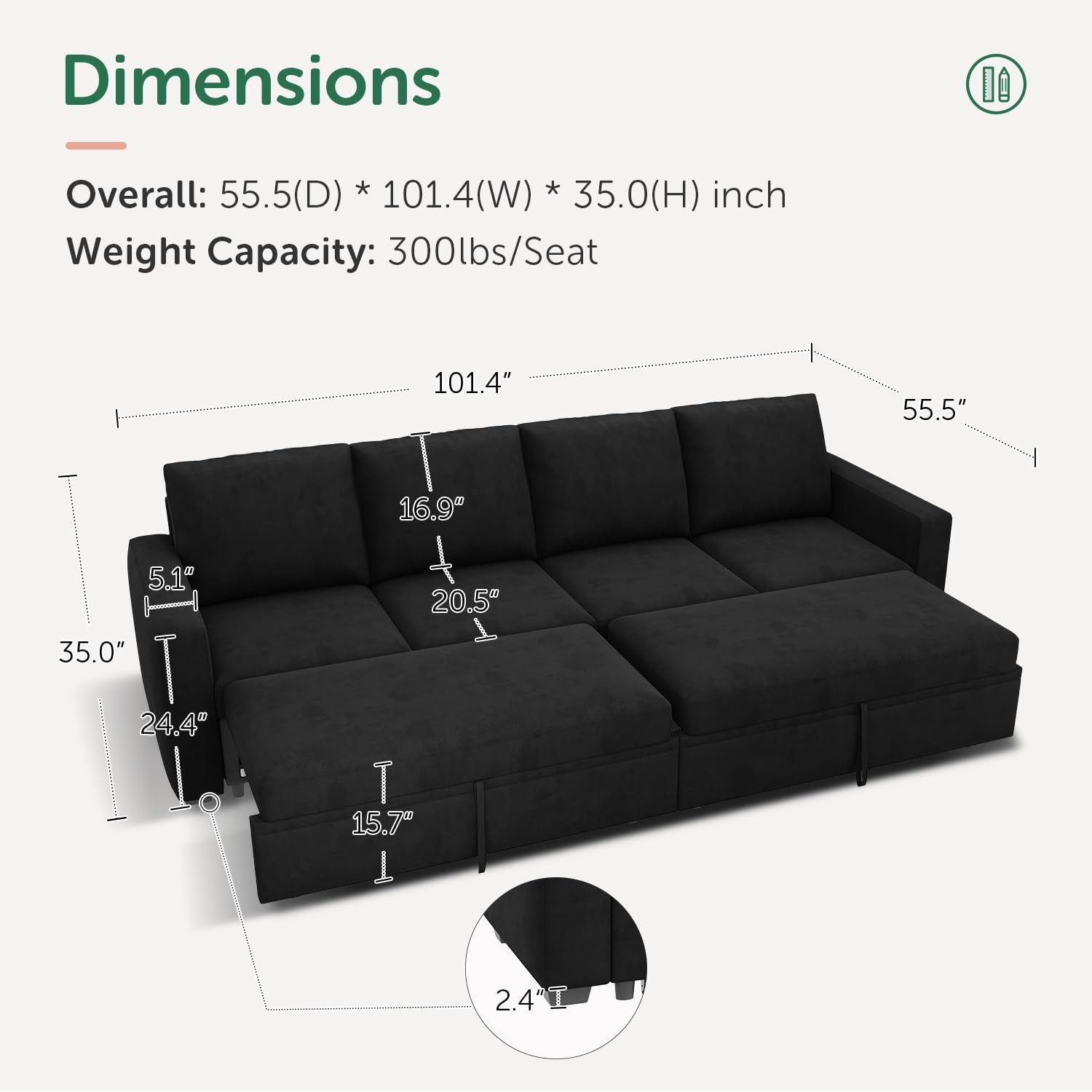 HONBAY Modular L Shaped Sectional Sleeper Sofa with Storage Pull Out Bed