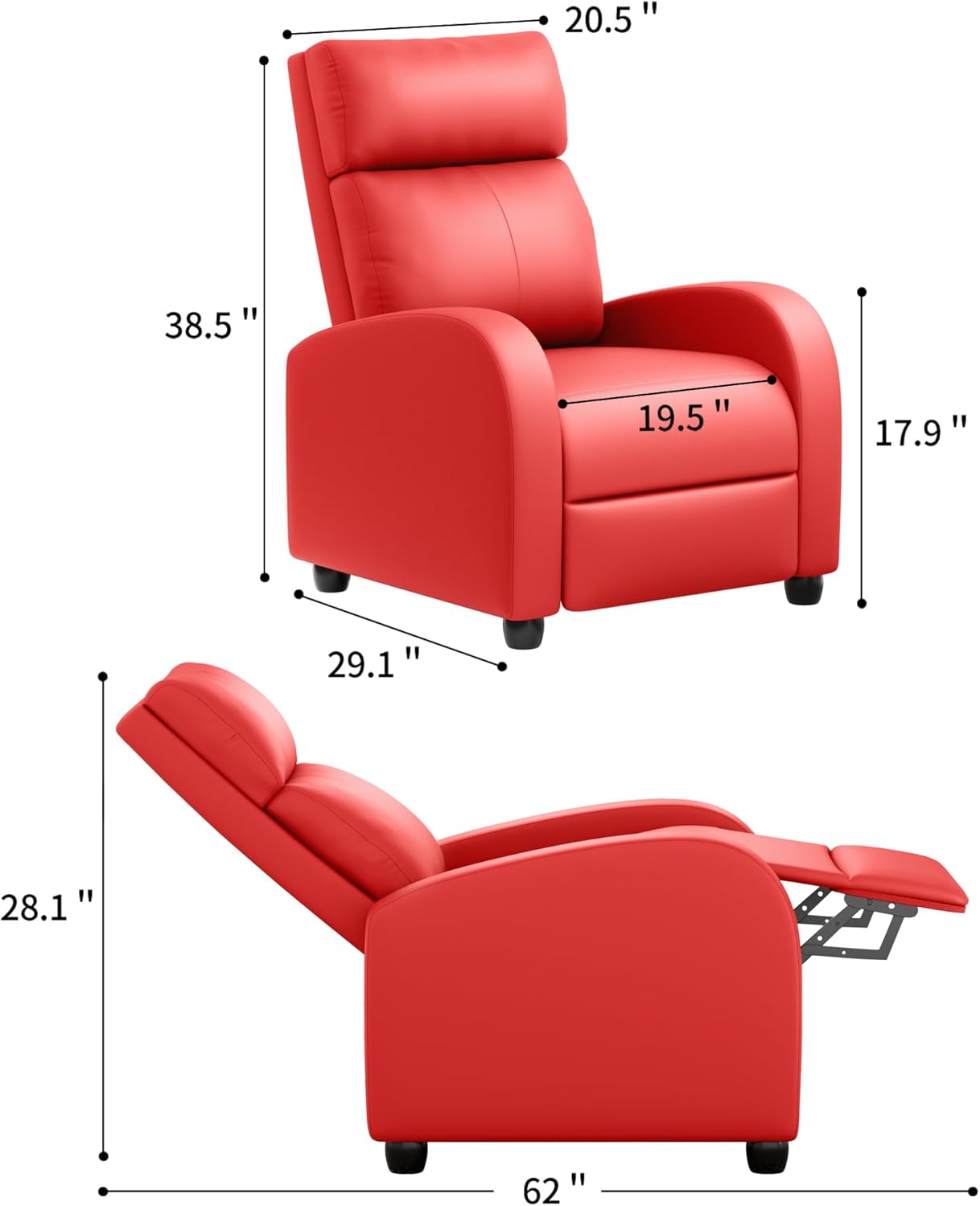 JUMMICO Adjustable Recliner Chair Thick Cushion Home Theater Sofa Living Room