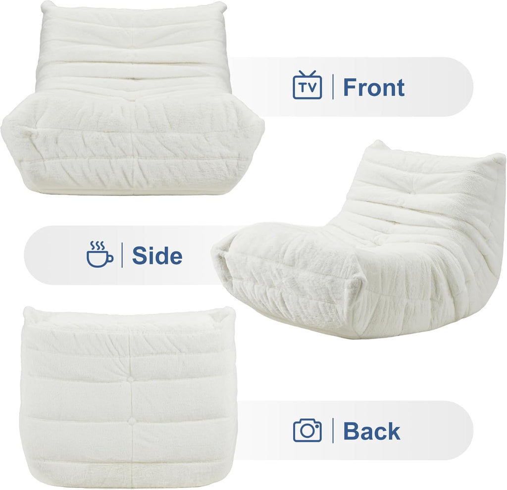 Hobestluk Giant Bean Bag Chair Memory Foam Faux Fur Sofa for Living Room