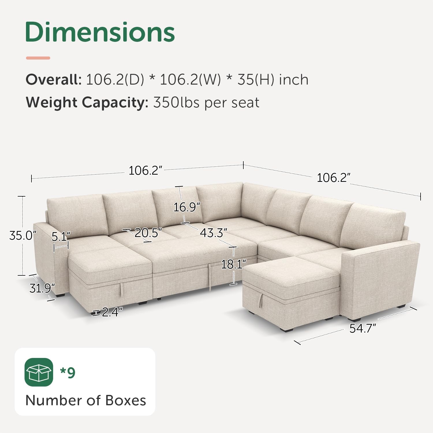 HONBAY Modular Sectional Sleeper Sofa L Shaped Couch with Pull Out Bed
