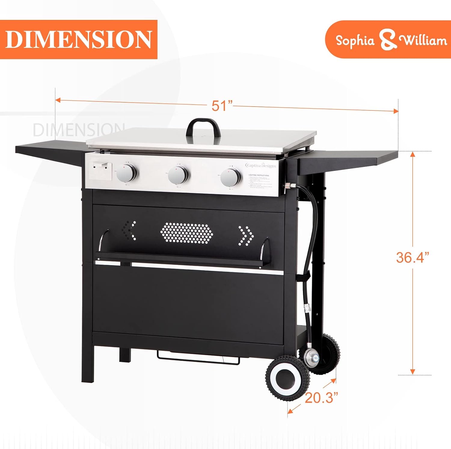 Sophia & William Charcoal and Gas Grill Combo with Side Burner Dual Fuel BBQ Grill