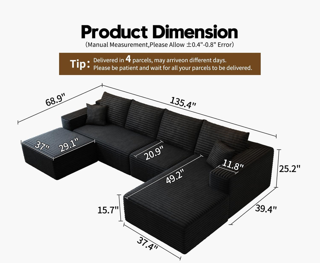 Settab Cloud Modular Sectional Sofa U Shaped Deep Seat Living Room Couch