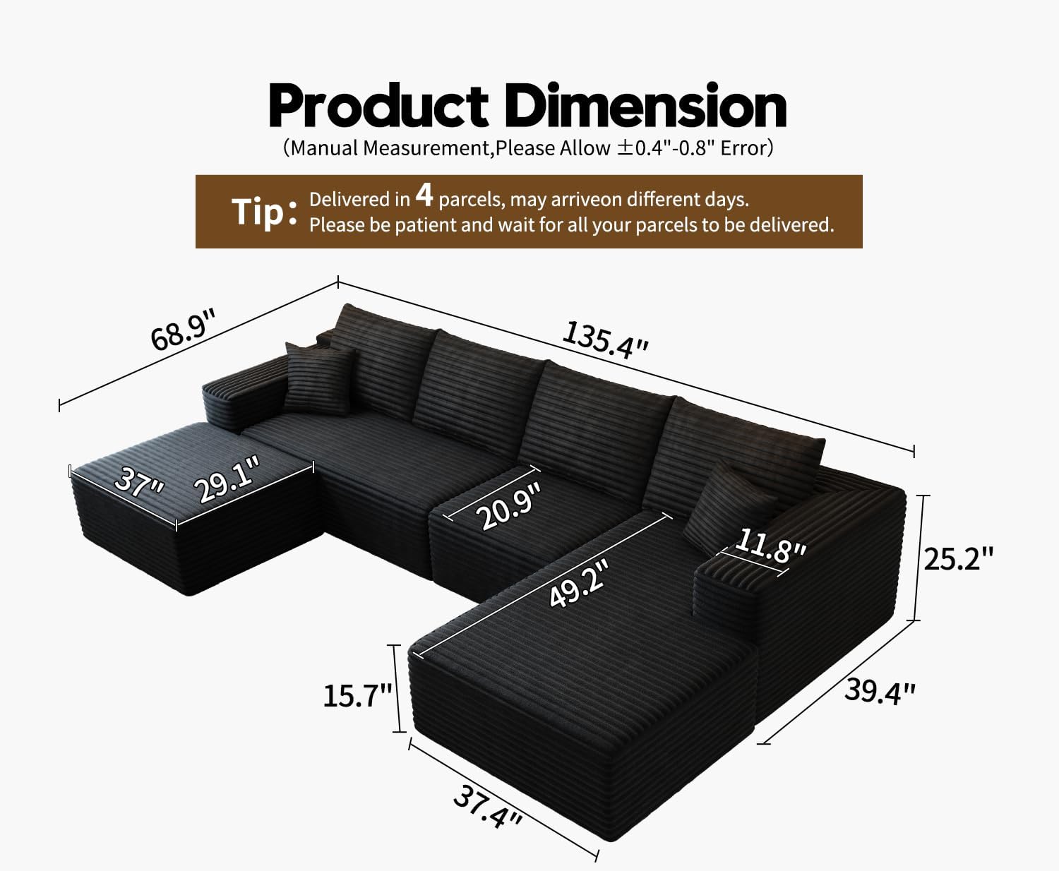 Settab Cloud Modular Sectional Sofa U Shaped Deep Seat Living Room Couch