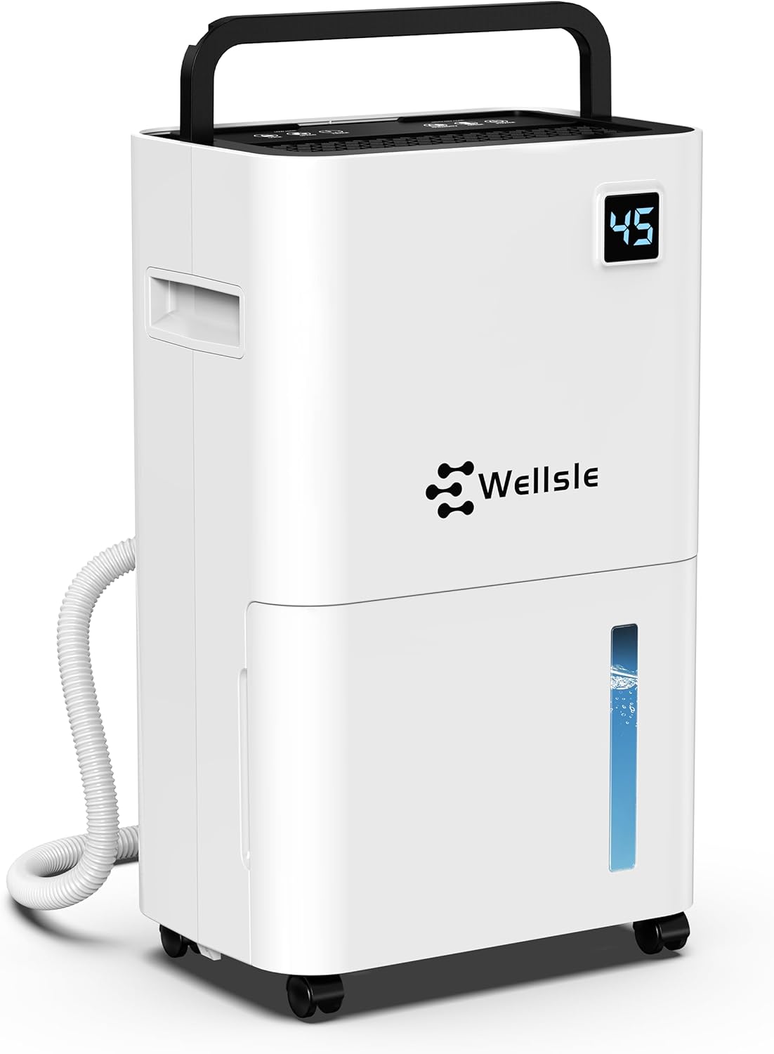 Wellsle 50 Pint Dehumidifier for Home Basement Bedroom Quiet Smart Auto Drain Hose