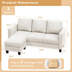VICTONE Convertible L Shaped Sectional Sofa Couch 3 Seat with Ottoman