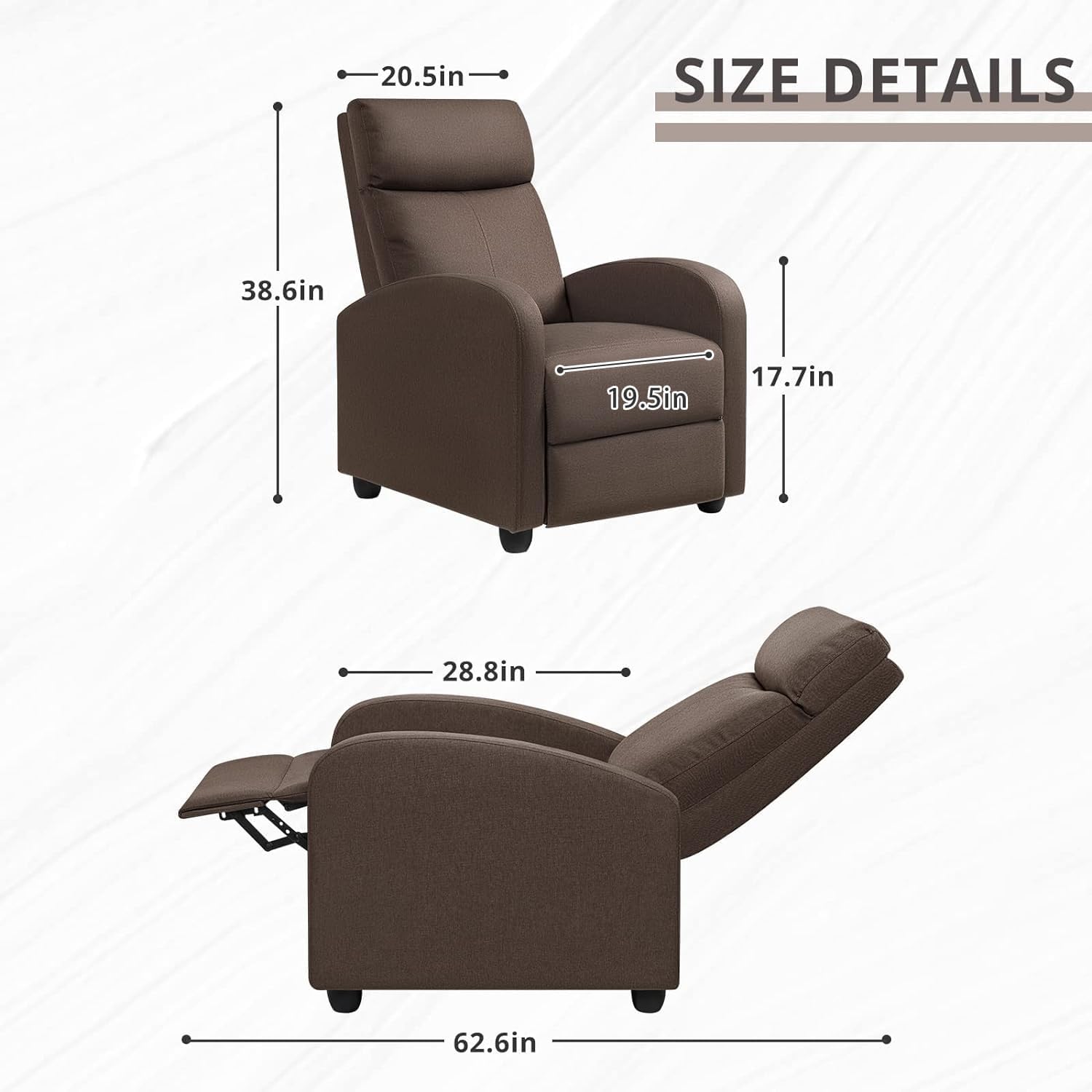 JUMMICO Adjustable Recliner Chair Thick Cushion Home Theater Sofa Living Room
