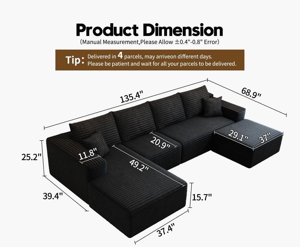 Settab Cloud Modular Sectional Sofa U Shaped Deep Seat Living Room Couch