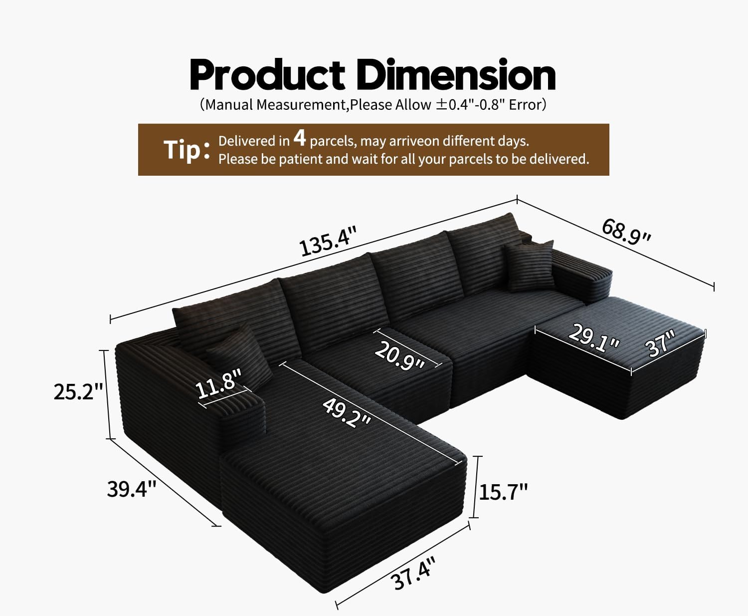 Settab Cloud Modular Sectional Sofa U Shaped Deep Seat Living Room Couch