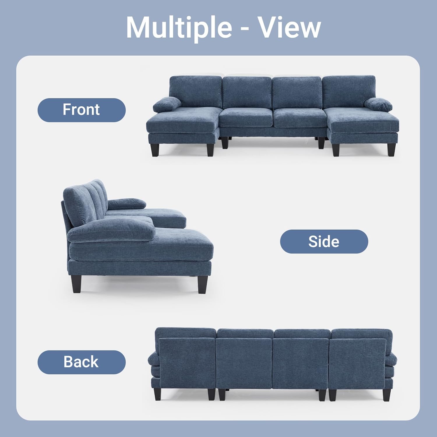 VINGLI 110 Sectional Couch U Shaped Sofa Set with Double Chaise Chenille Fabric