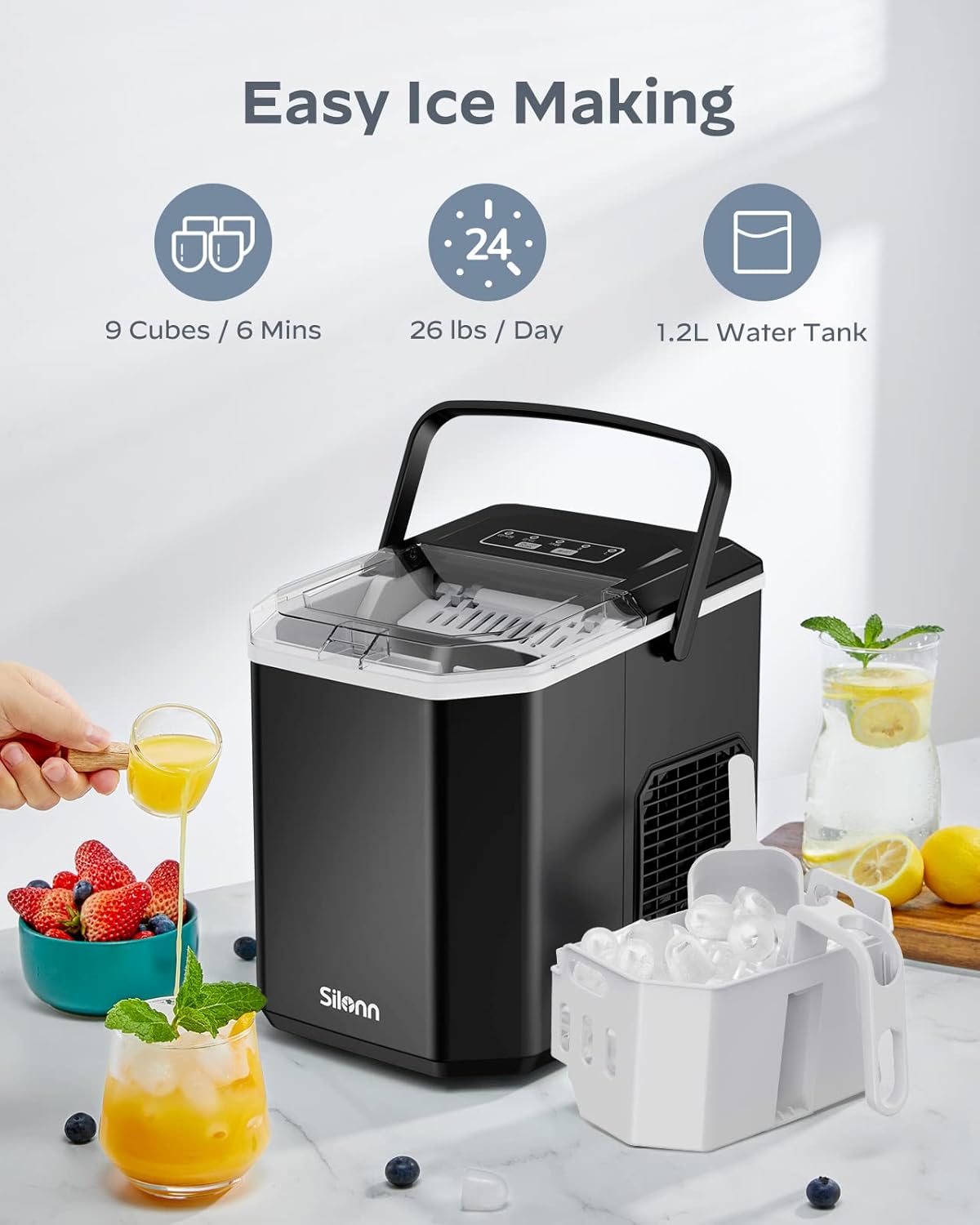 Silonn Nugget Ice Maker Countertop 33lbs Daily Soft Chewable Ice Machine