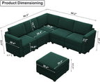 Belffin Reversible Modular Sectional Sofa with Ottomans Velvet Sleeper Chaise Bed Storage Seat Black