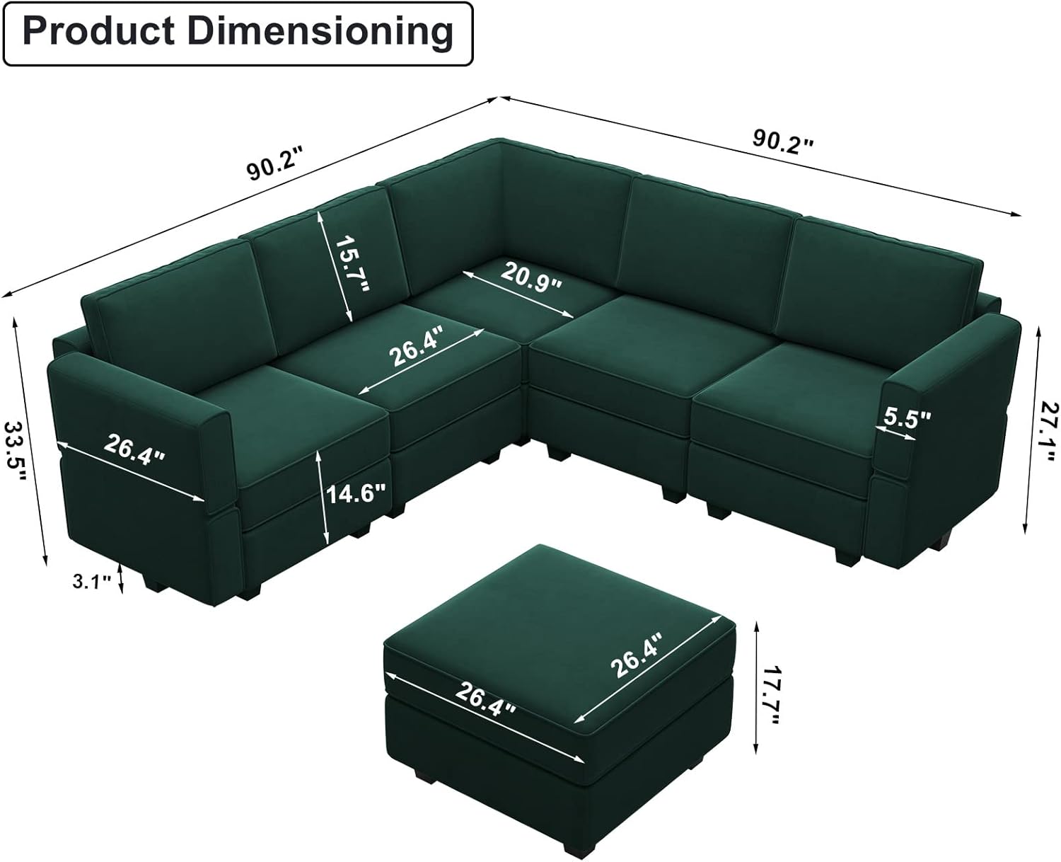 Belffin Velvet Modular Sectional Sofa with Ottoman Sleeper Bed Storage