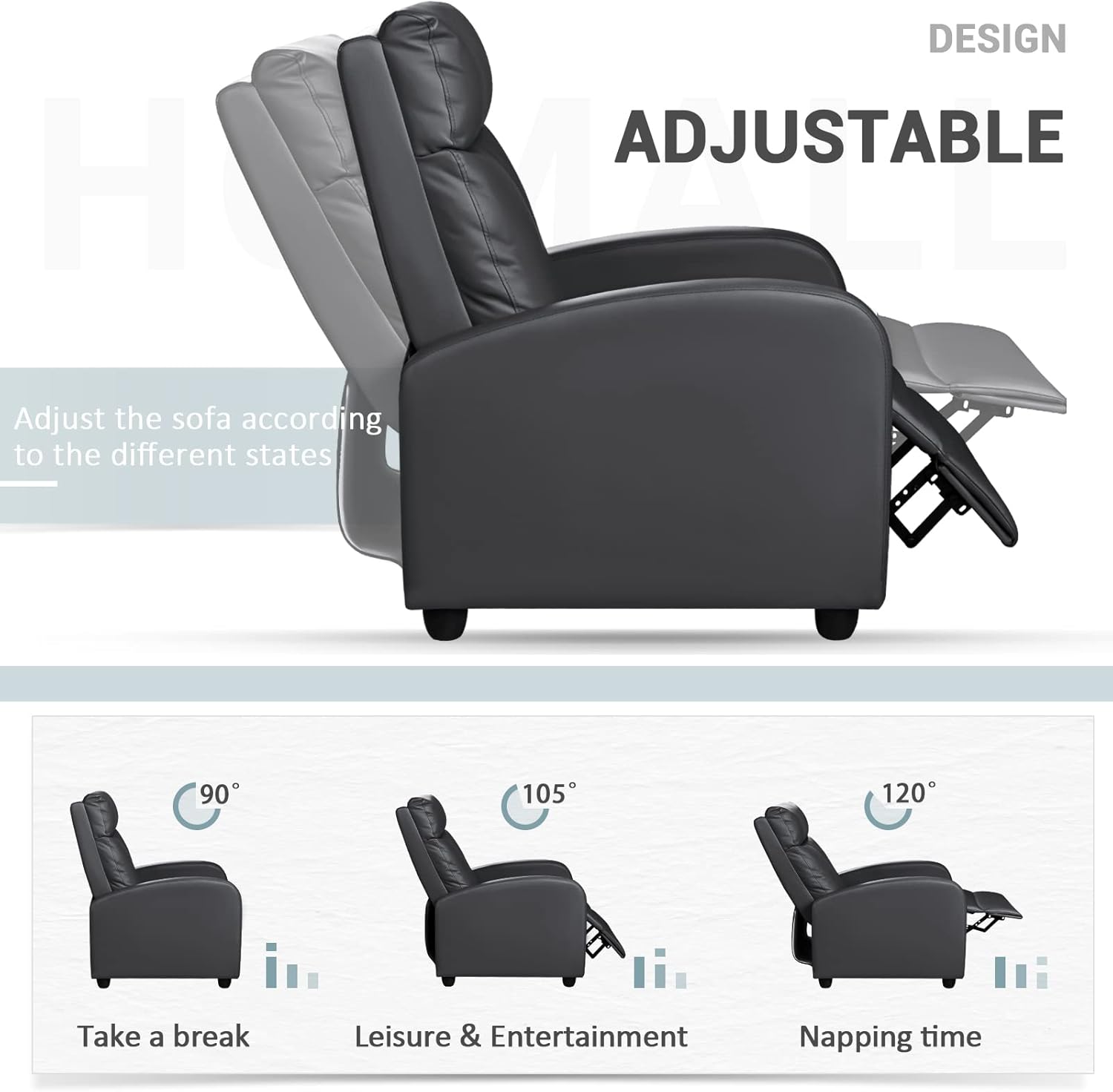 Homall Modern Recliner Chair PU Leather Padded Seat Single Sofa Home Theater