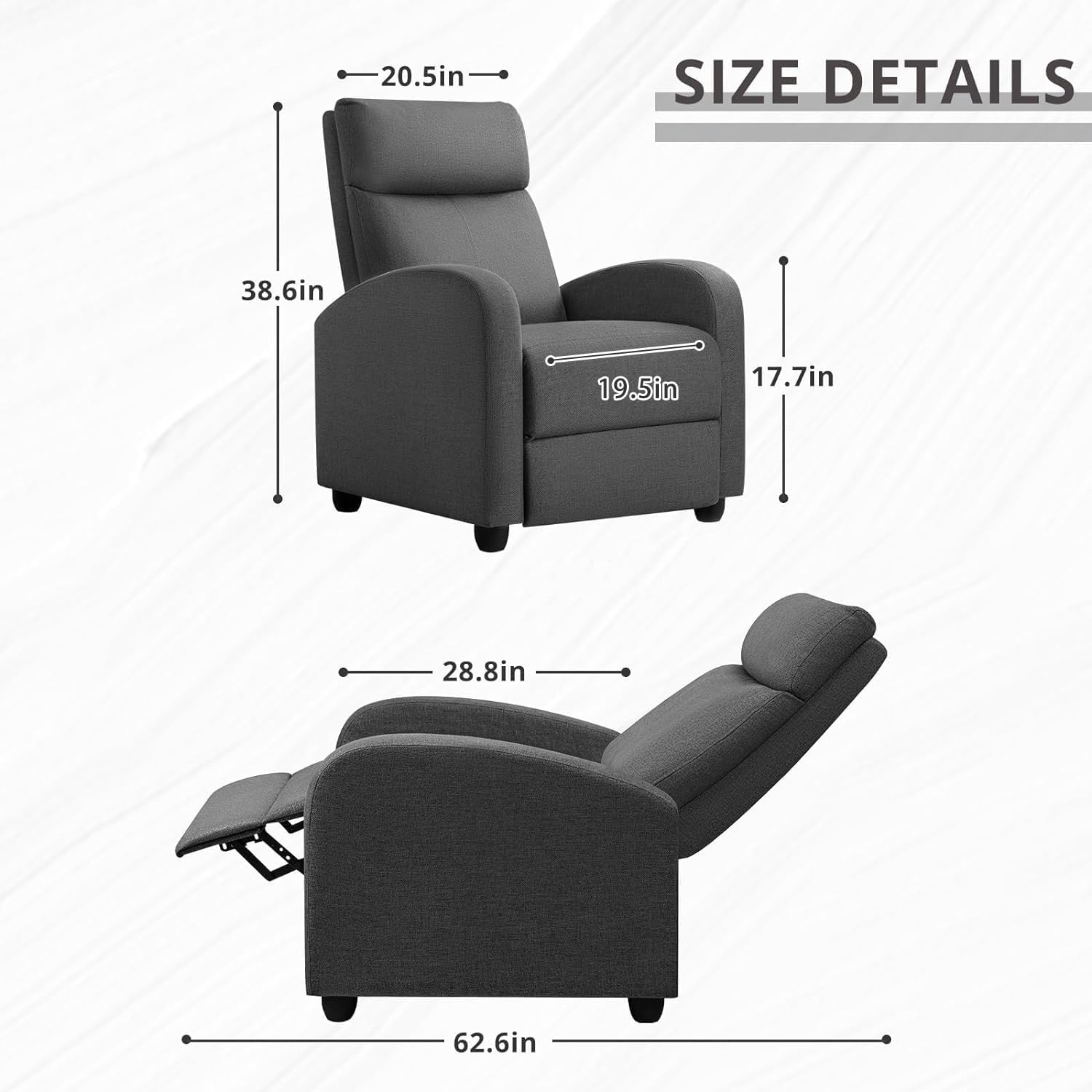 JUMMICO Adjustable Recliner Chair Thick Cushion Home Theater Sofa Living Room