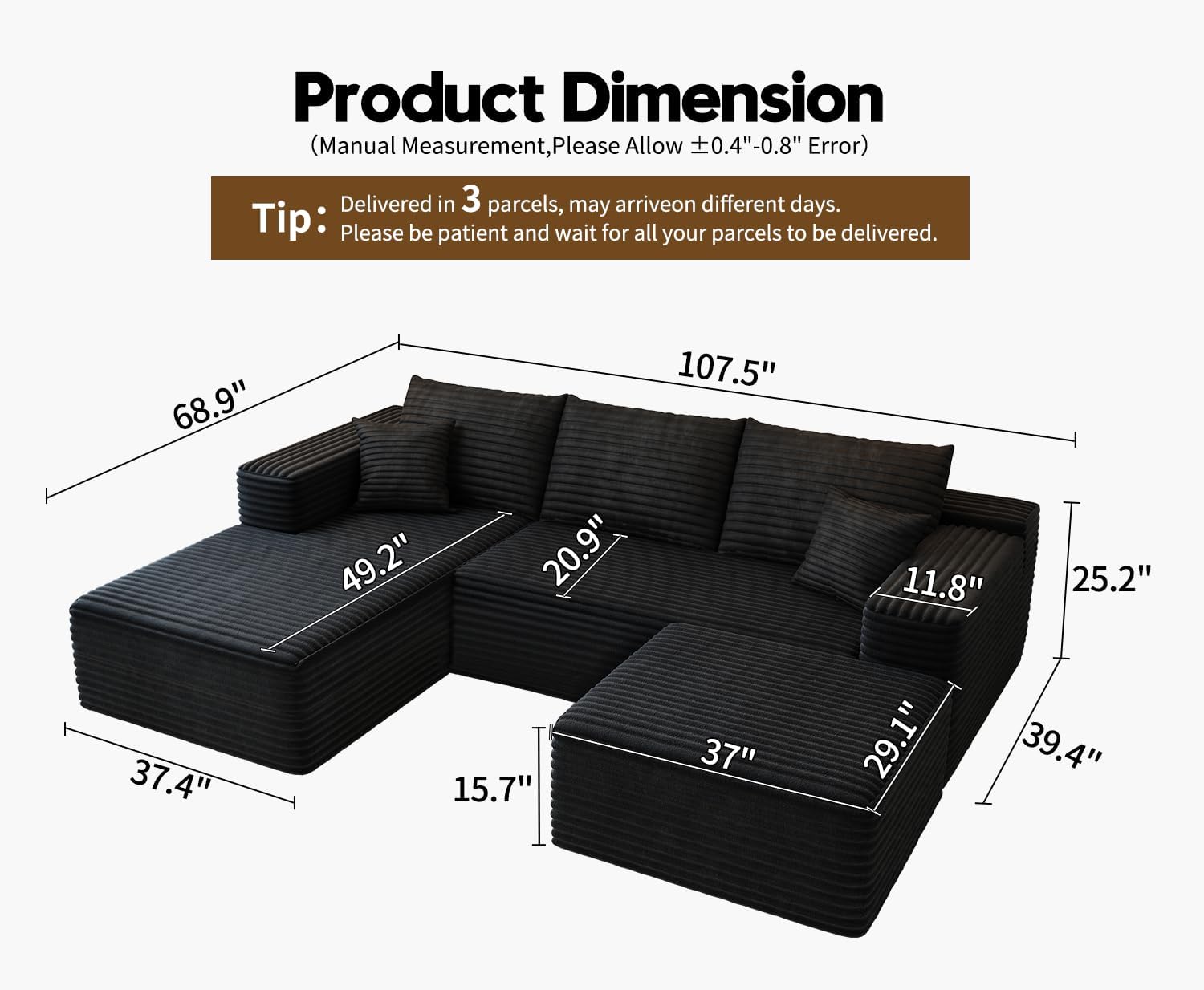 Settab Cloud Modular Sectional Sofa U Shaped Deep Seat Living Room Couch