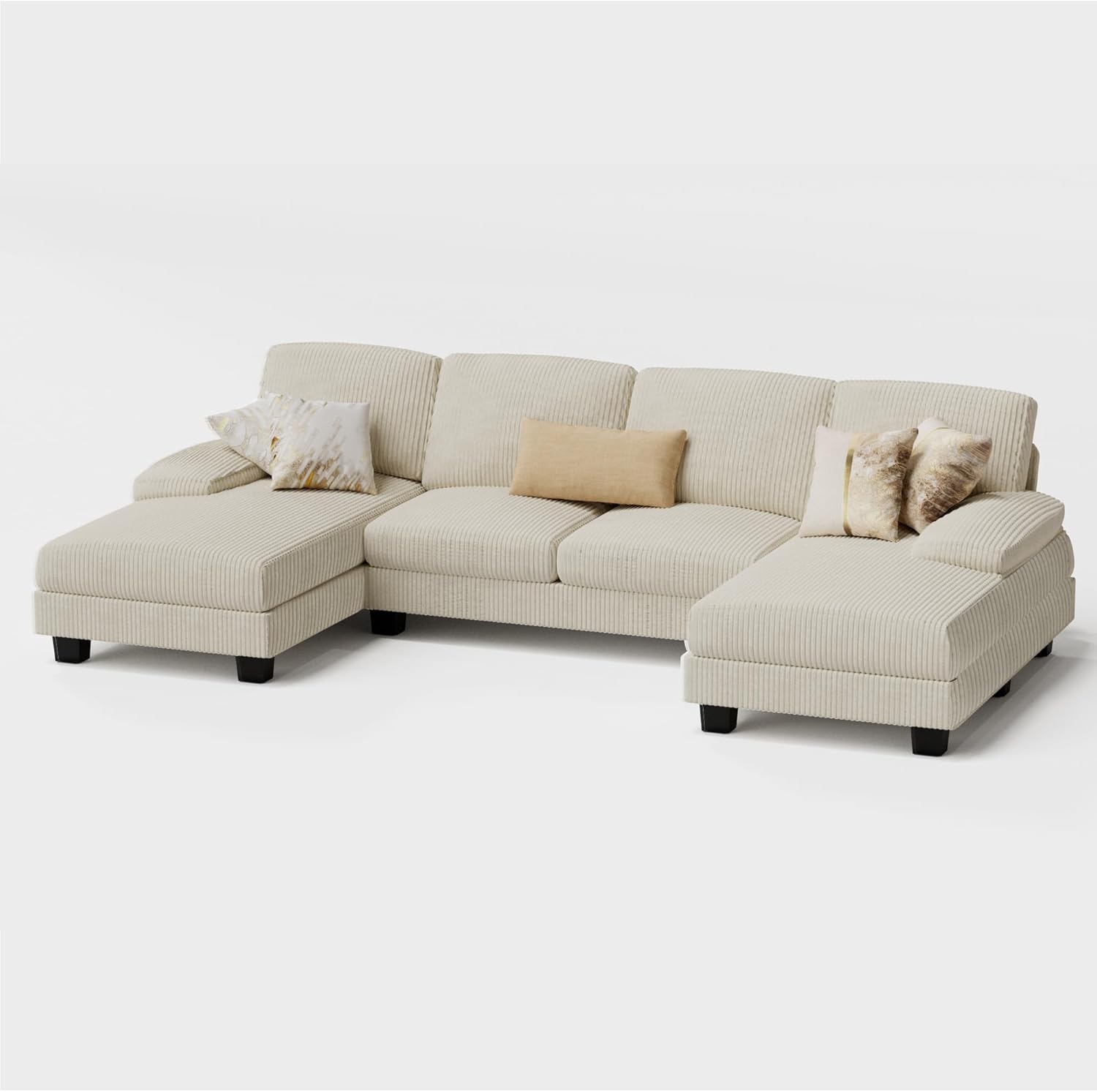 Furmax U-Shaped Sectional Sofa Couch 4 Seat Linen Fabric Double Chaise