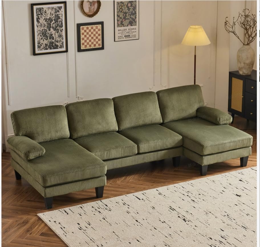 VINGLI 110 Sectional Couch U Shaped Sofa Set with Double Chaise Chenille Fabric