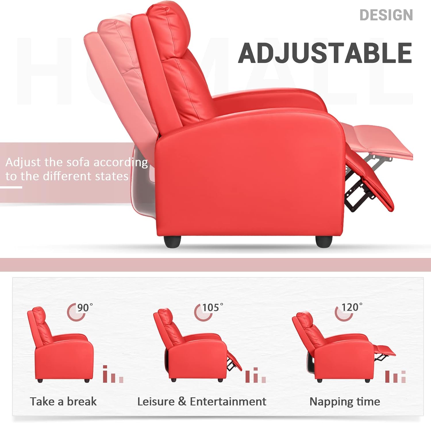 Homall Modern Recliner Chair PU Leather Padded Seat Single Sofa Home Theater