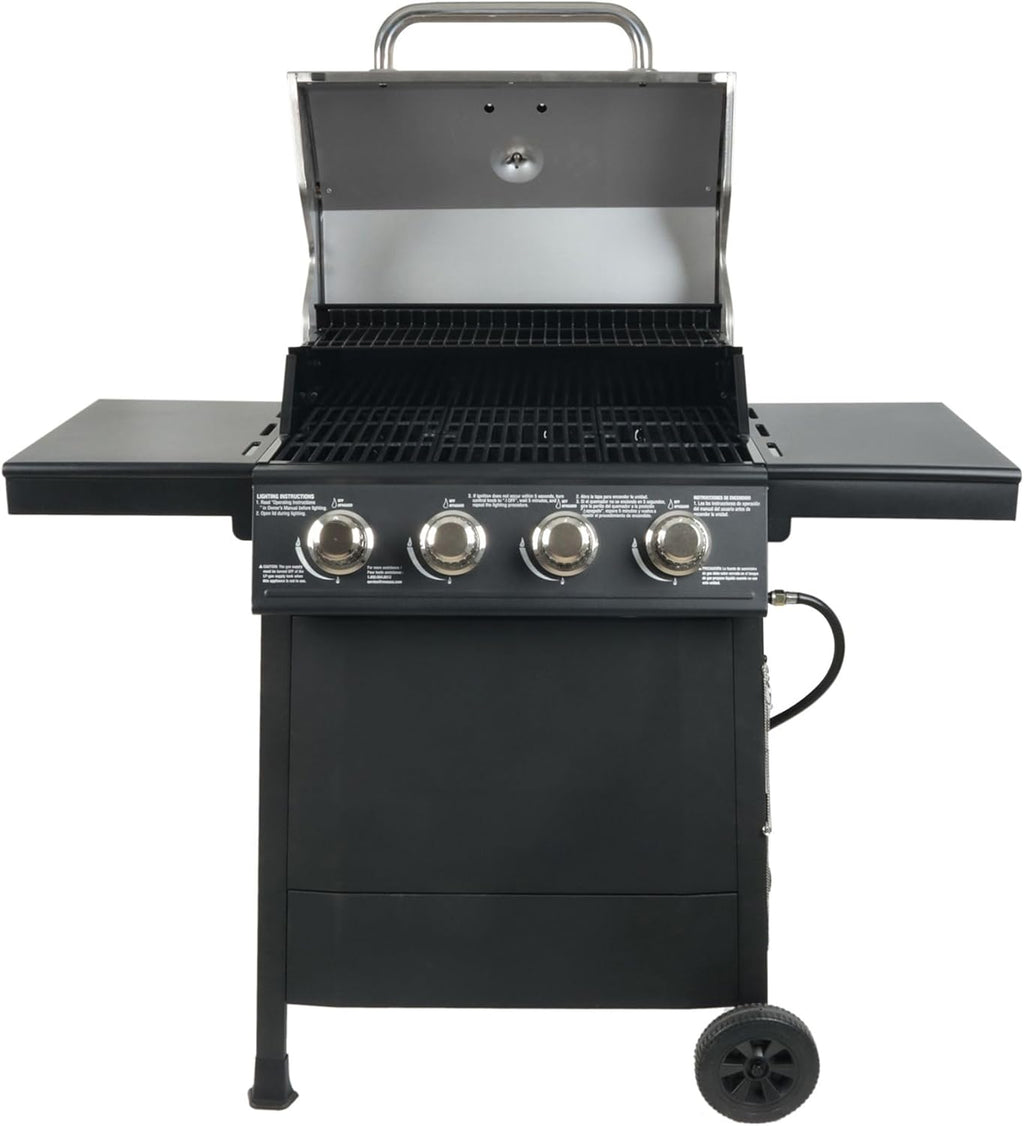 Cuisinart 4 Burner Propane Gas Grill Portable BBQ with Lid Wheels Side Shelves