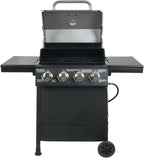 Cuisinart 4 Burner Propane Gas Grill Portable BBQ with Lid Wheels Side Shelves