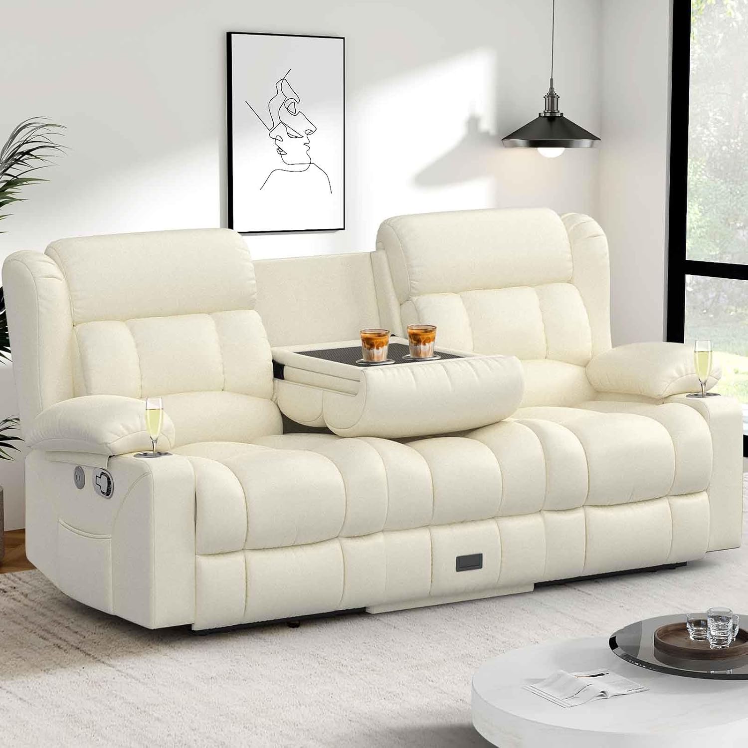 Dresegmt Loveseat Recliner Sofa 3 Seat Flip Backrest with Storage USB Cup Holders