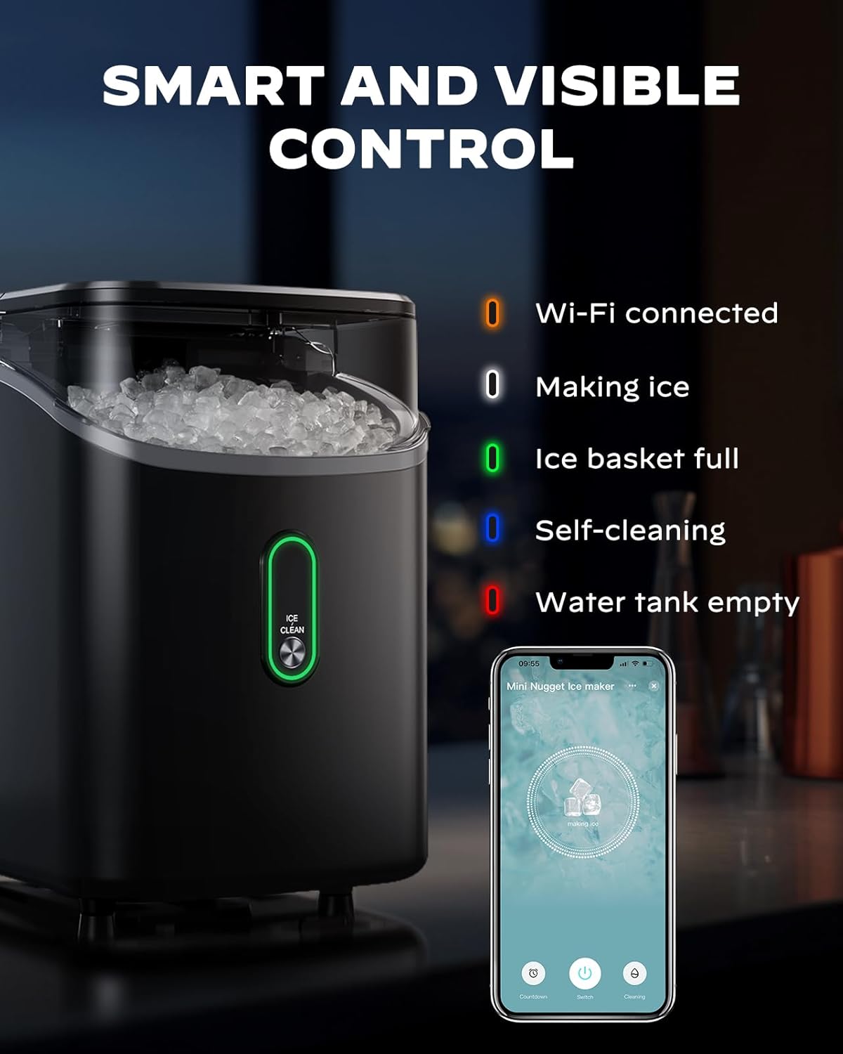 Silonn Nugget Ice Maker Countertop 33lbs Daily Soft Chewable Ice Machine