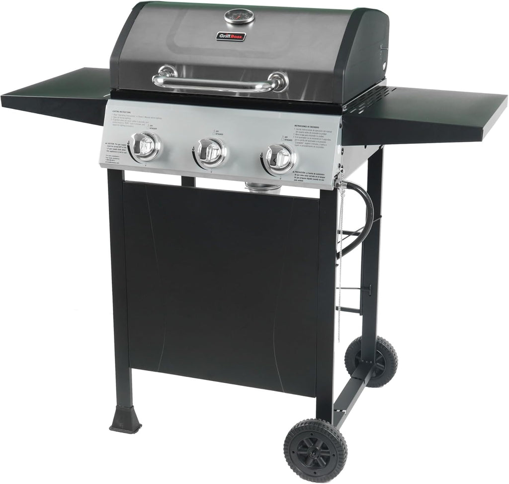 Cuisinart 4 Burner Propane Gas Grill Portable BBQ with Lid Wheels Side Shelves