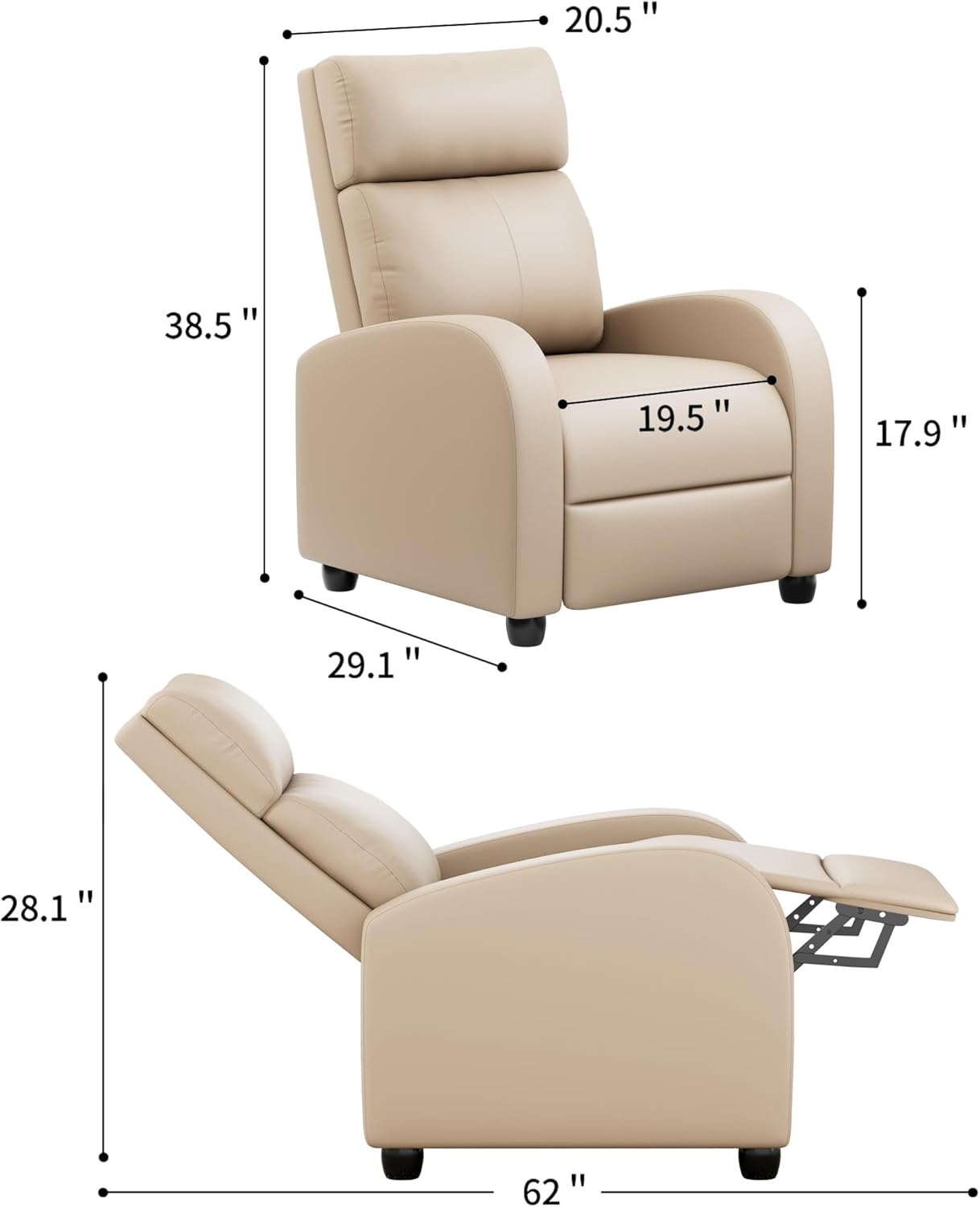 JUMMICO Adjustable Recliner Chair Thick Cushion Home Theater Sofa Living Room