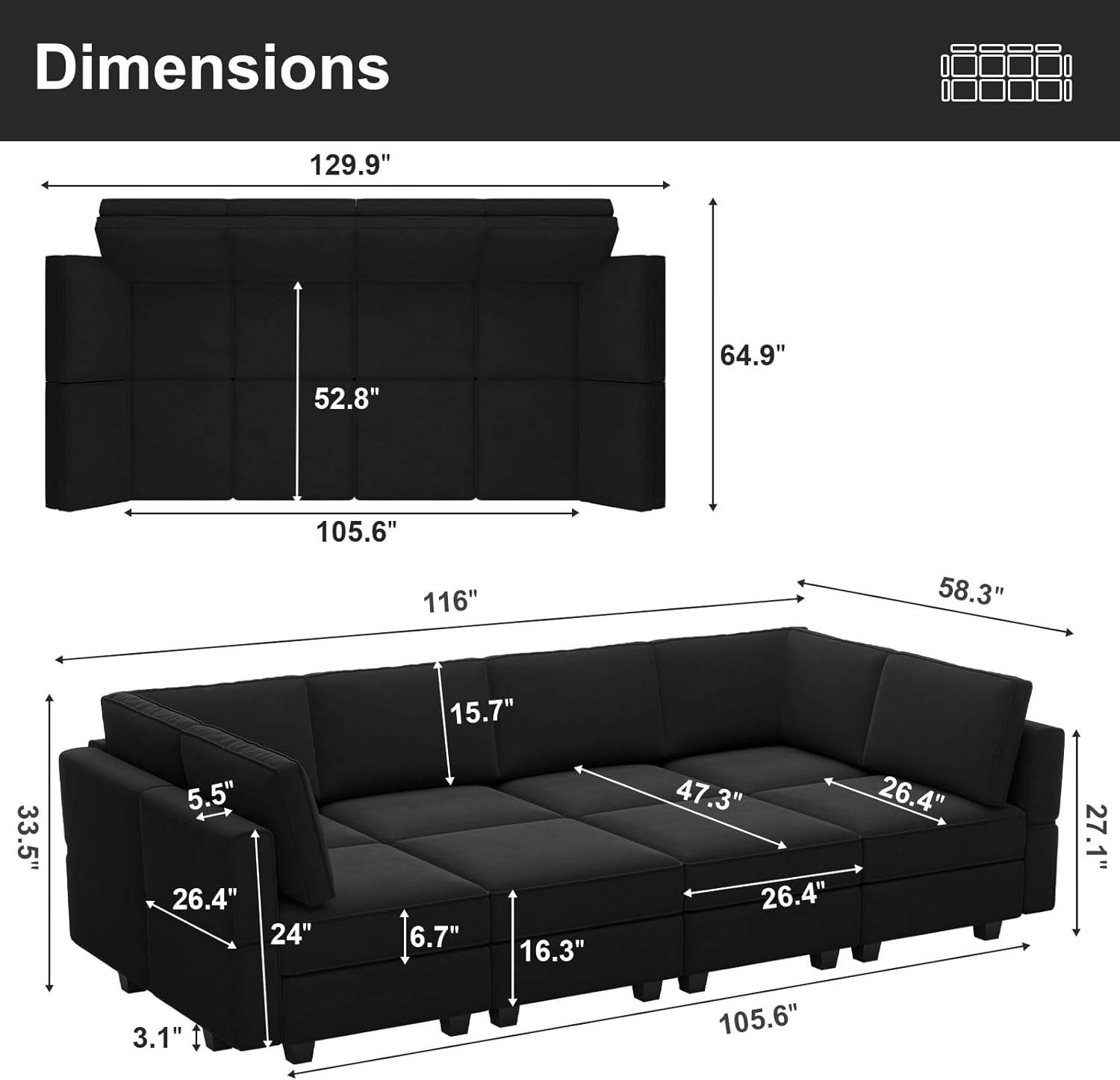 Belffin Velvet Modular Sectional Sofa with Ottoman Sleeper Bed Storage