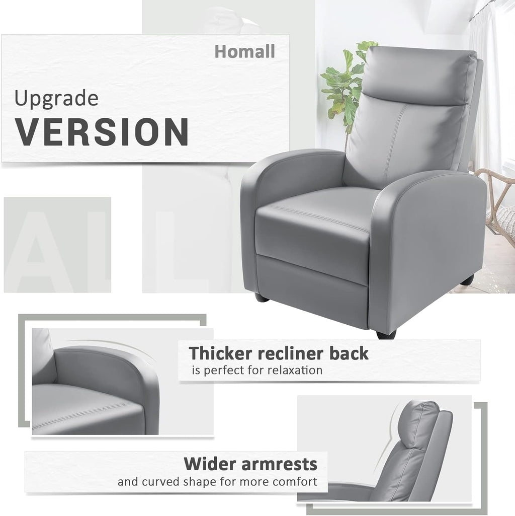 Homall Modern Recliner Chair PU Leather Padded Seat Single Sofa Home Theater