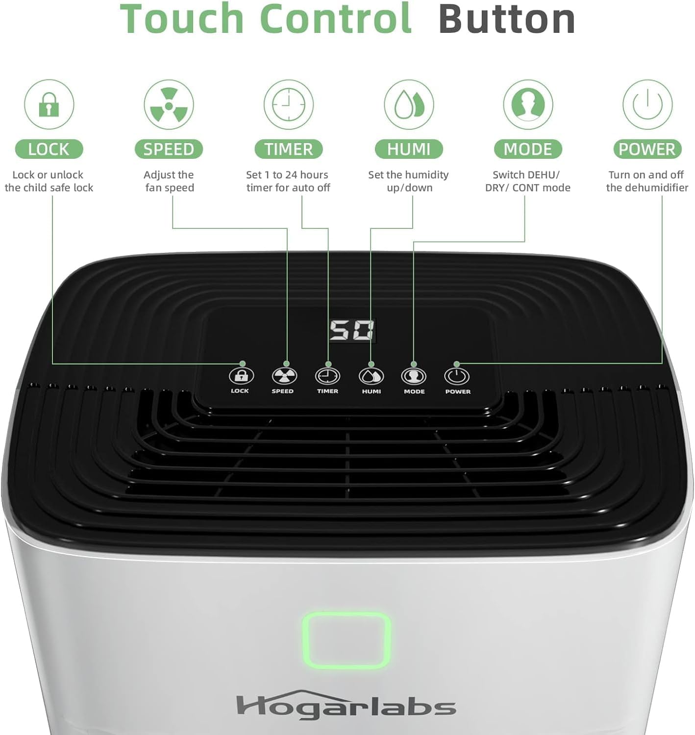 HOGARLABS 34 Pint Dehumidifier for Home Basement Ultra Silent Auto Shut Off Humidity Control