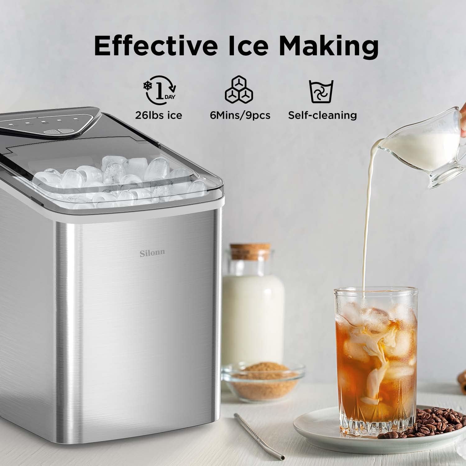 Silonn Nugget Ice Maker Countertop 33lbs Daily Soft Chewable Ice Machine