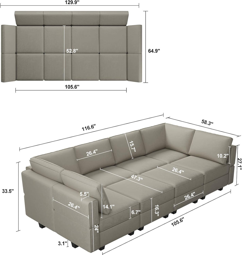 Belffin Velvet Modular Sectional Sofa with Ottoman Sleeper Bed Storage