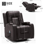 COMHOMA PU Leather Recliner Chair Heated Massage Swivel Rocker Brown