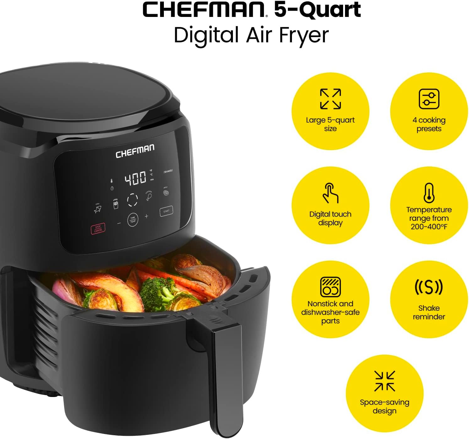Chefman 6 Quart Dual Basket Air Fryer Oven Digital Nonstick Dishwasher Safe