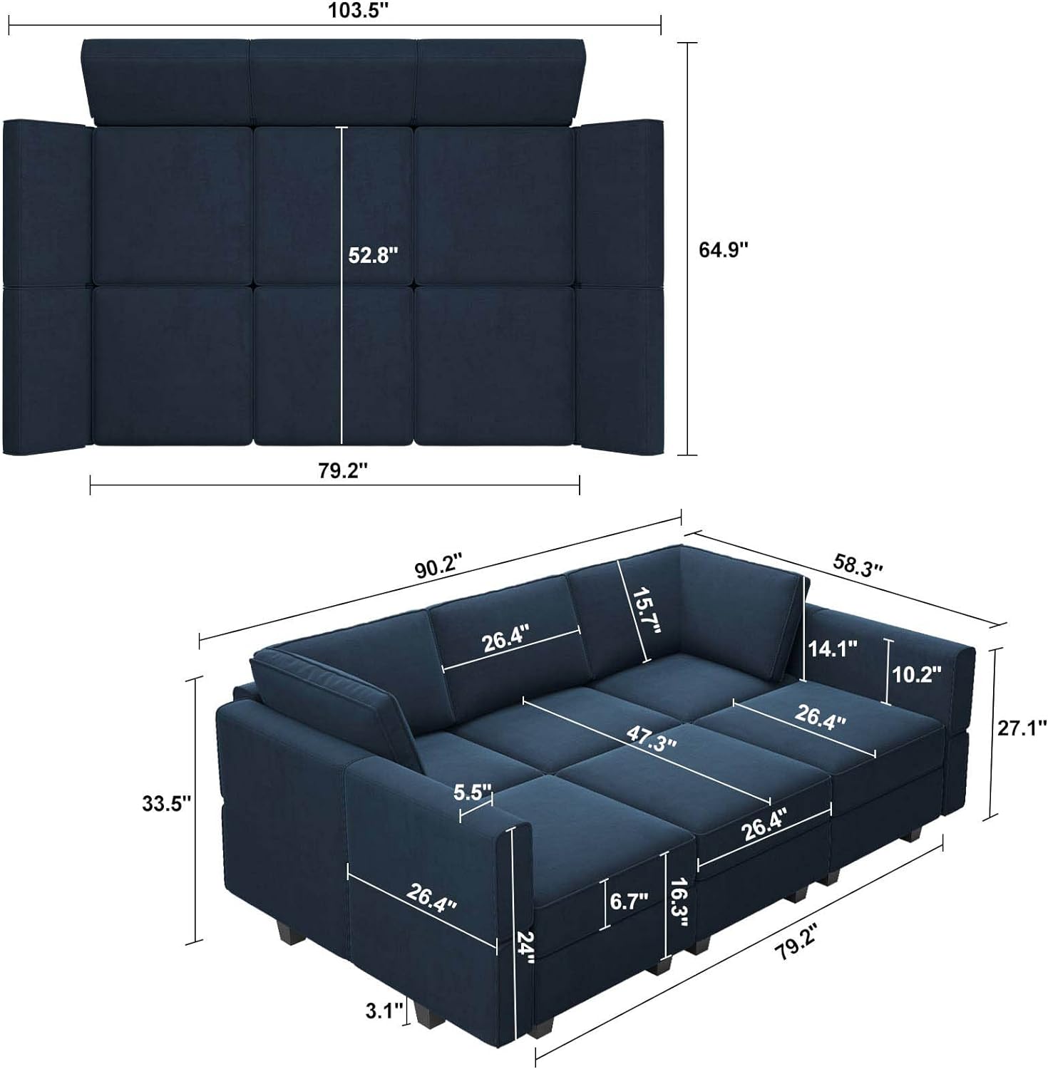 Belffin Velvet Modular Sectional Sofa with Ottoman Sleeper Bed Storage