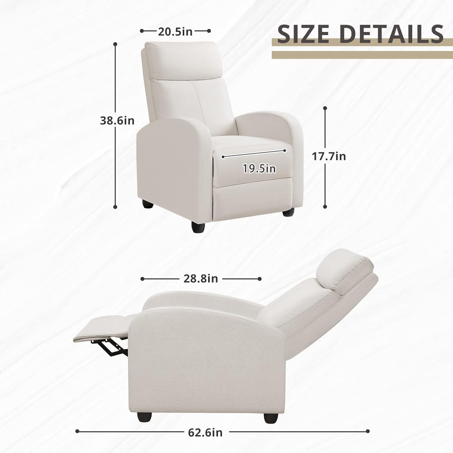 JUMMICO Adjustable Recliner Chair Thick Cushion Home Theater Sofa Living Room