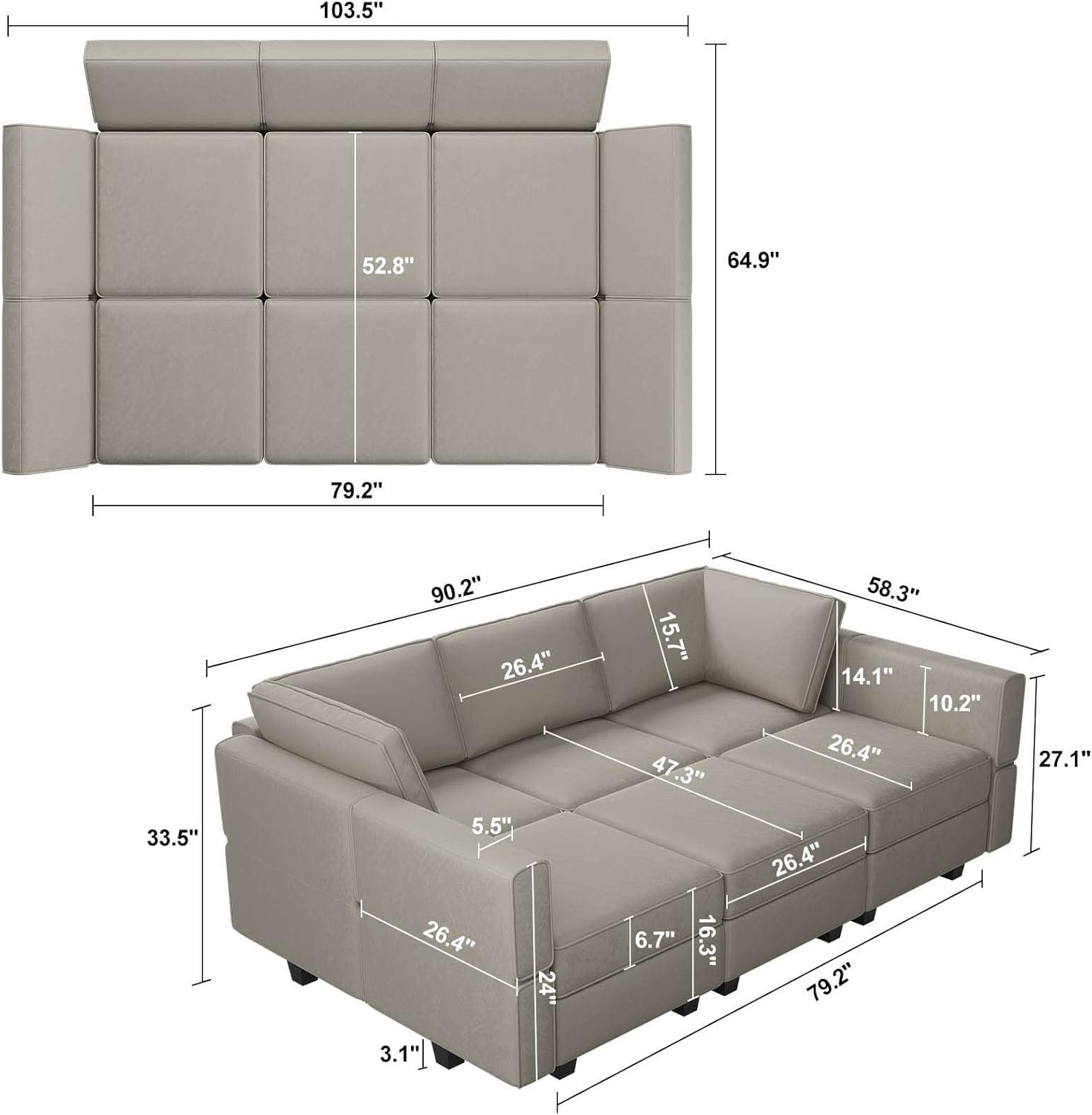 Belffin Reversible Modular Sectional Sofa with Ottomans Velvet Sleeper Chaise Bed Storage Seat Black
