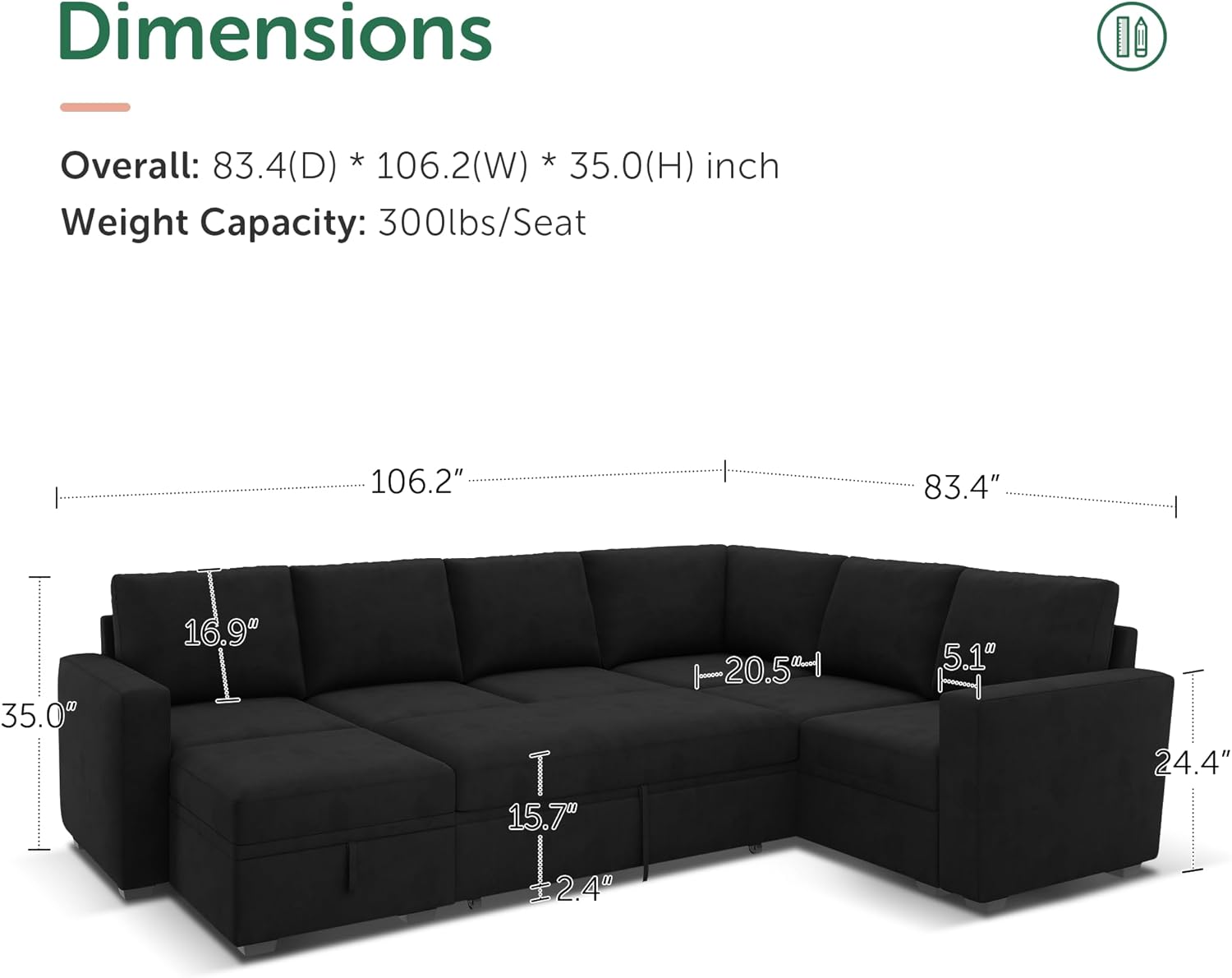 HONBAY Modular L Shaped Sectional Sleeper Sofa with Storage Pull Out Bed