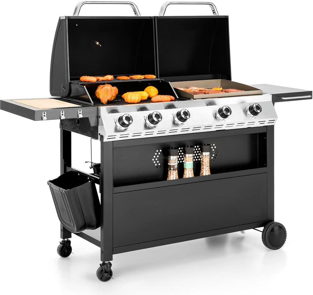 Sophia & William Charcoal and Gas Grill Combo with Side Burner Dual Fuel BBQ Grill