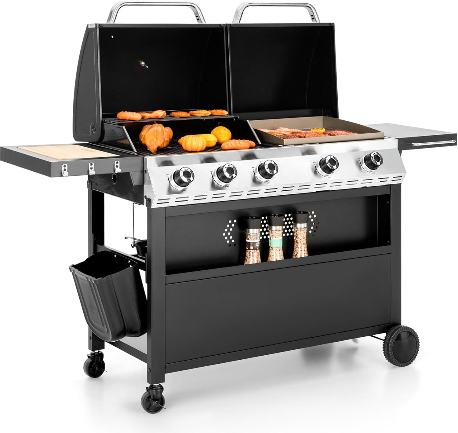 Sophia & William Charcoal and Gas Grill Combo with Side Burner Dual Fuel BBQ Grill