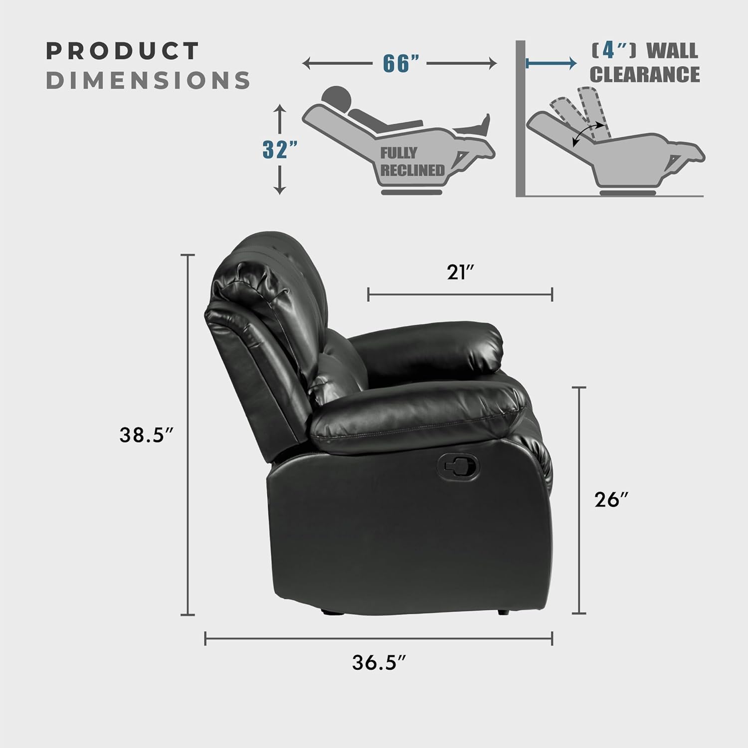 Lexicon Loveseat Recliner Double Sofa Manual Pull Tab Faux Leather Living Room