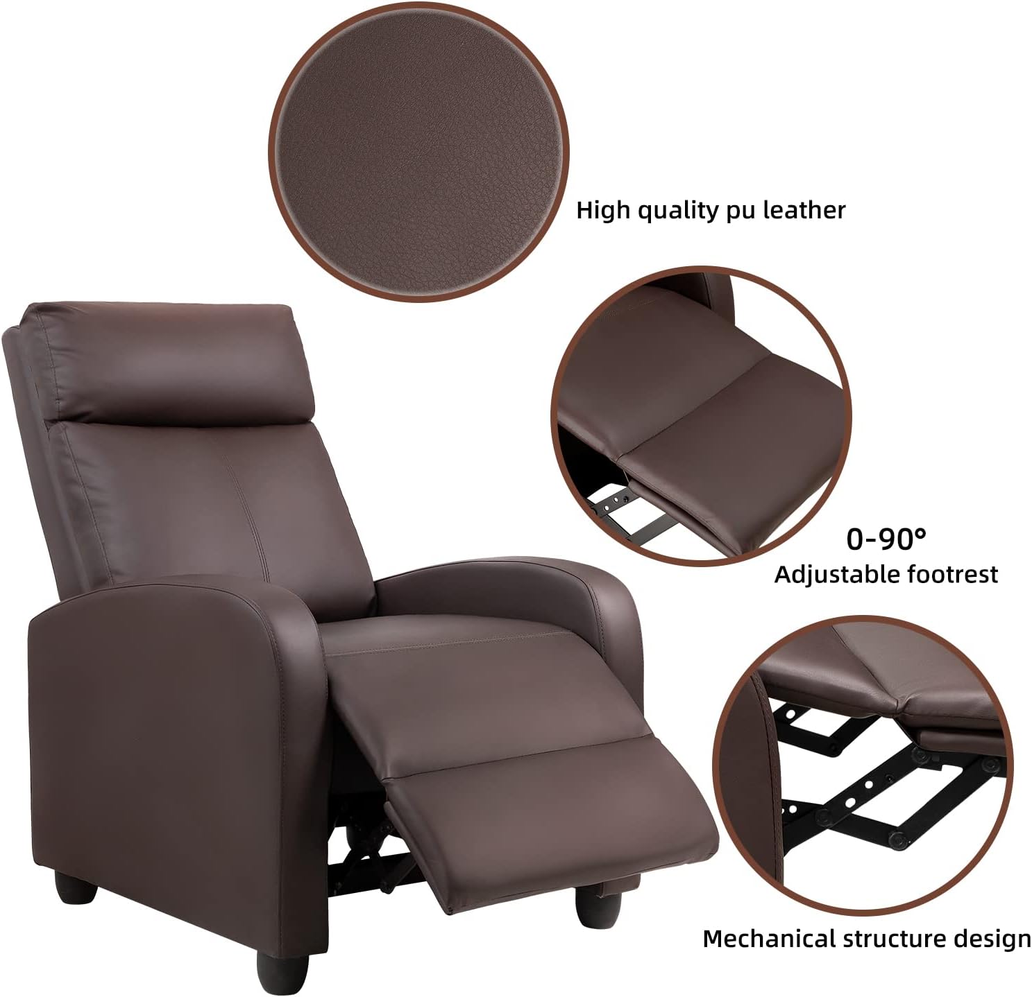 JUMMICO Adjustable Recliner Chair Thick Cushion Home Theater Sofa Living Room