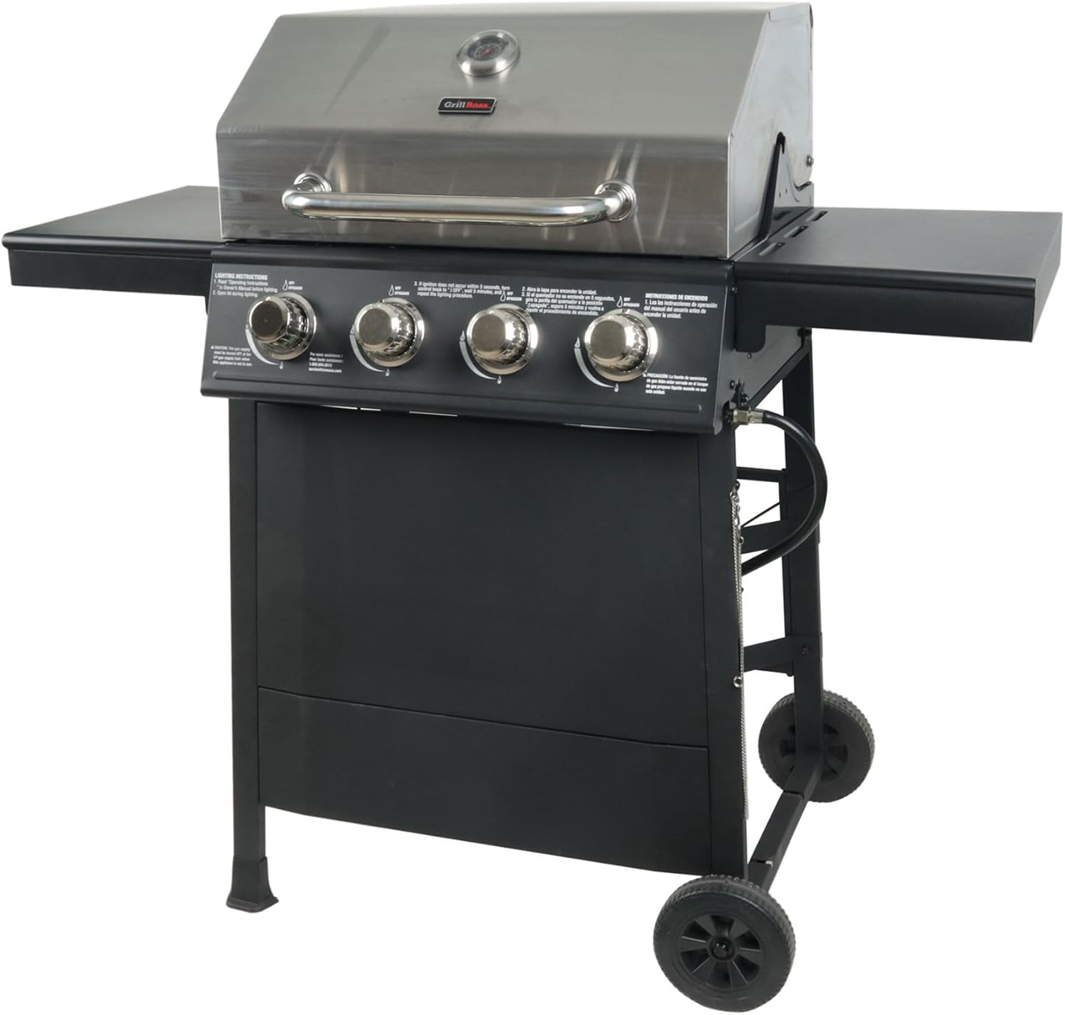 Cuisinart 4 Burner Propane Gas Grill Portable BBQ with Lid Wheels Side Shelves
