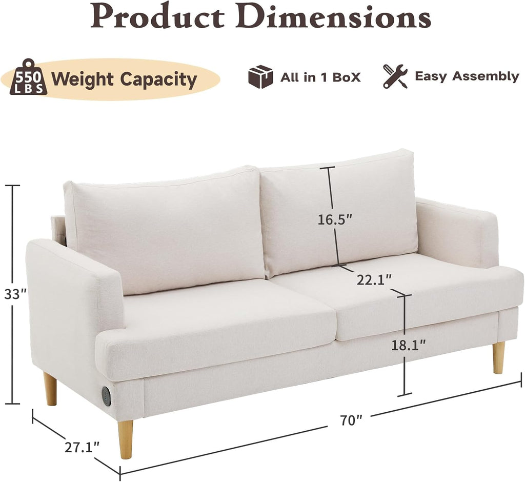 Loveseat Sofa Couch USB Ports 2 Seater Deep Seating Small Couch