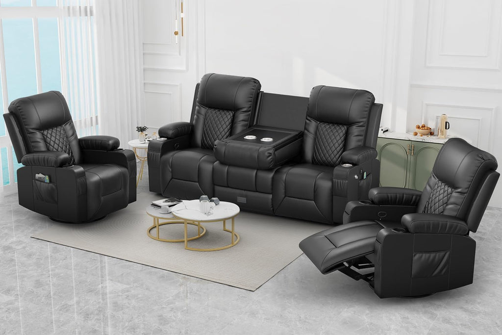 FURNIMAT Loveseat Recliner Sofa 2 Seater PU Leather Couch with USB Cup Holders